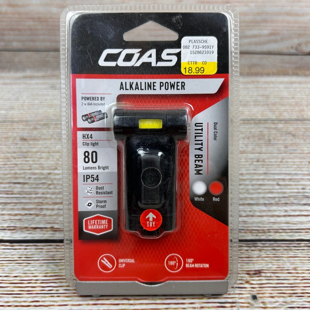 Coast HX4 Dual Color Utility Beam 80 Lumen Clip Light Black 210197